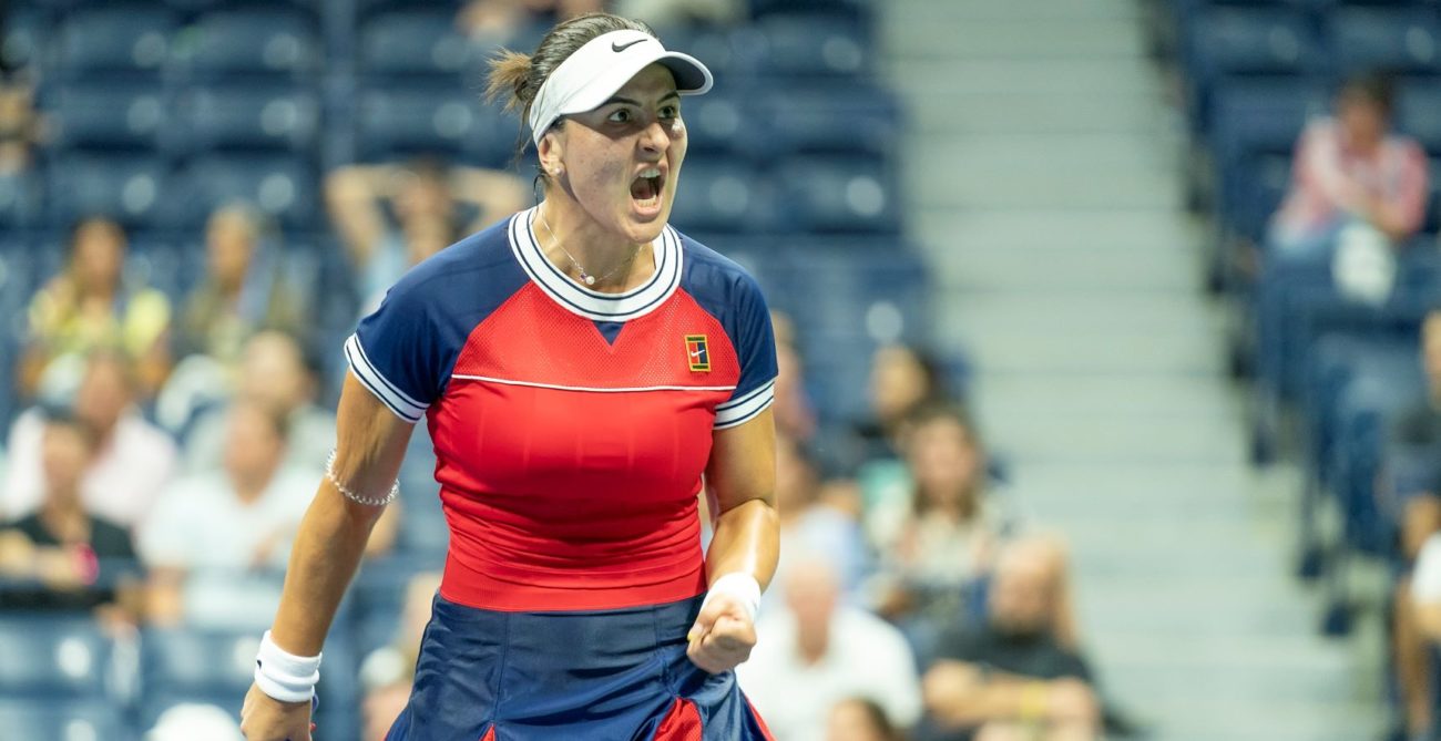 Bianca Andreescu pumps her fist and yells.