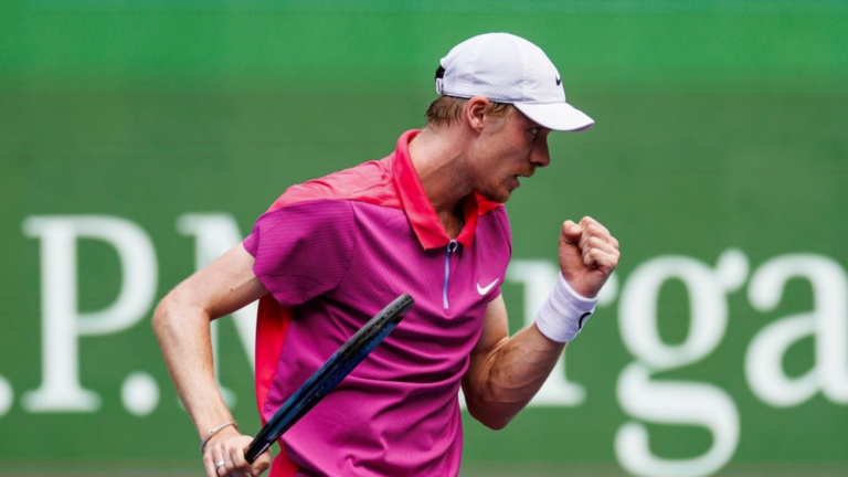 Denis Shapovalov pumps his fist in Shanghai.