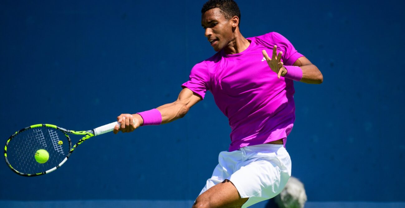 Felix Auger-Aliassime hits a forehand. He beat Casper Ruud but lost to Jack Draper on Friday in Cincinnati.