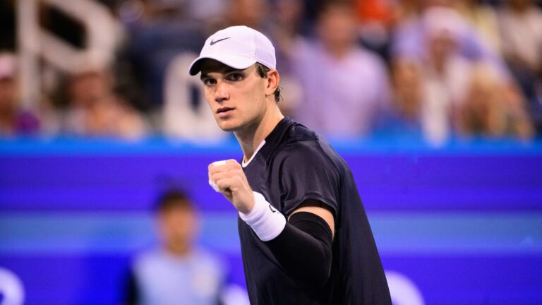 Jack Draper pumps his fist. He will play for Britain against Canada in the Davis Cup group stage. Argentina and Finland are the other opponents.