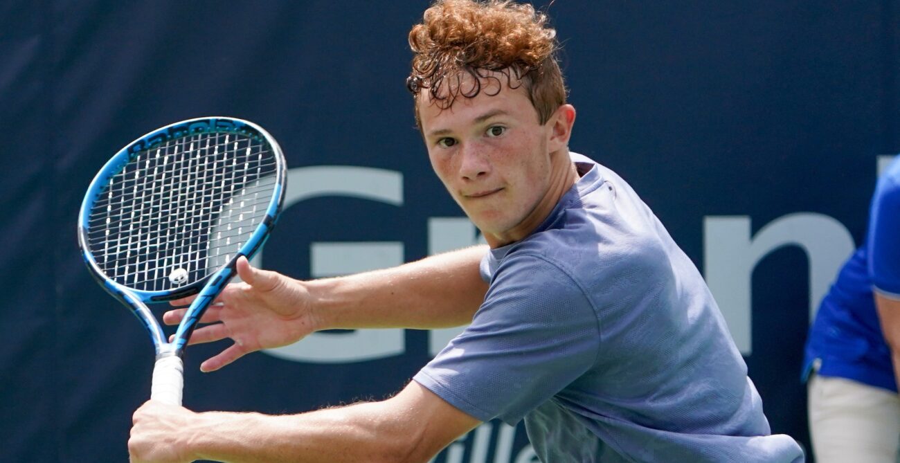 Nicolas Arseneault prepares to slice a backhand. He won the doubles title with his brother Mikael in Repentigny.