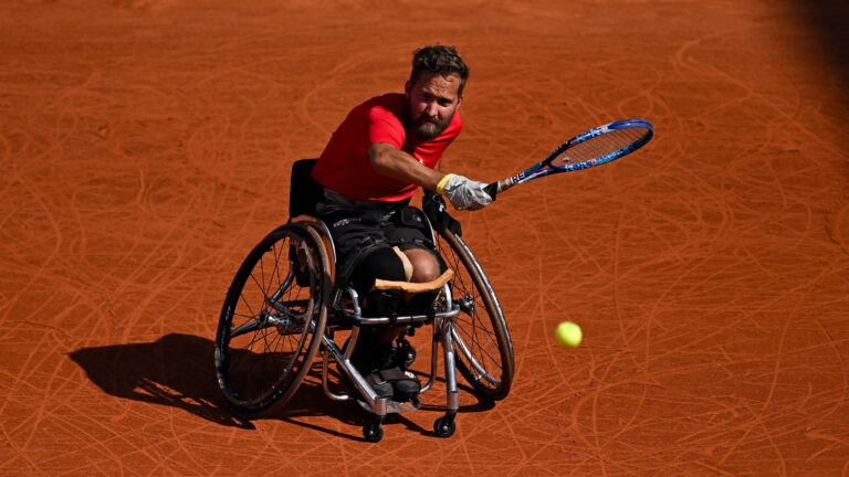 Rob Shaw follows through on a forehand. He lost in the quarter-finals of the Paris Paralympics.