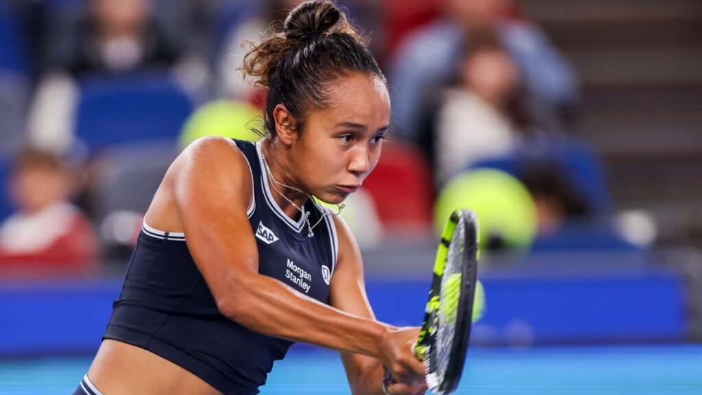 Leylah Fernandez hits a backhand during her win over Diana Shnaider at the Wuhan Open.