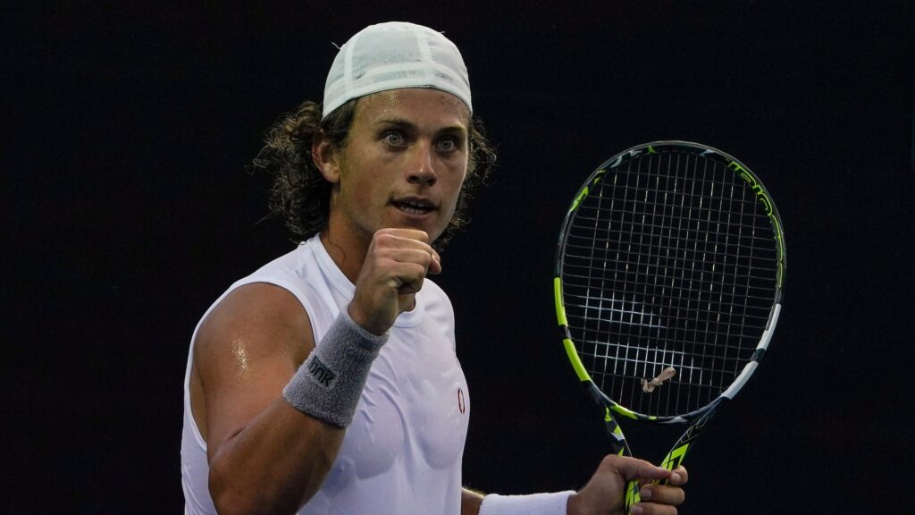 Liam Draxl pumps his fist. He and his fellow Canadians dominated the ITF event in Edmonton.