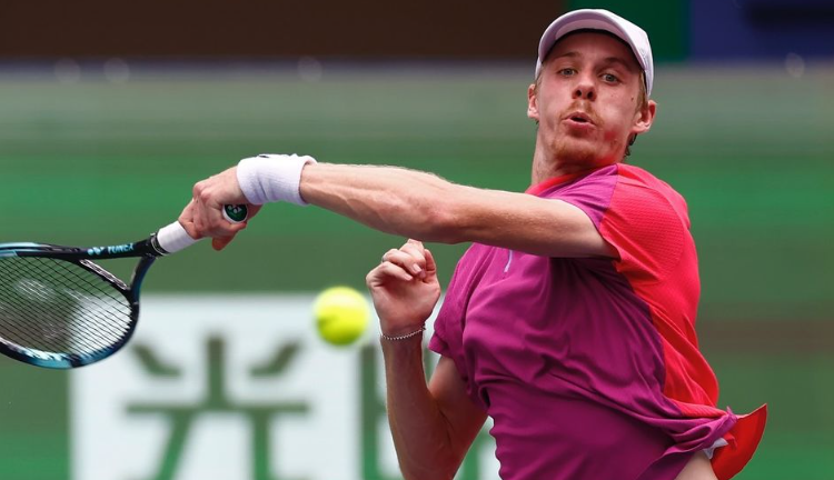 Denis Shapovalov follows through on a forehand. He lost to Giovanni Mpetshi Perricard on Friday in Basel.