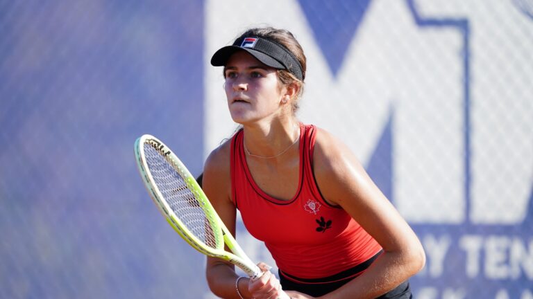 Nadia Lagaev prepares to return a serve at the Billie Jean King Cup Juniors Finals.