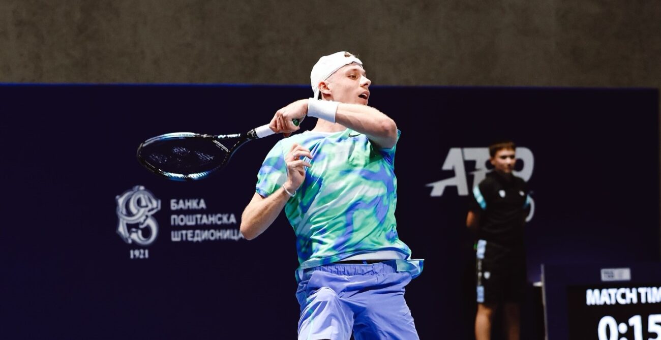 Denis Shapovalov follows through on a forehand in Belgrade. He beat Jiri Lehecka on Friday in the semis.