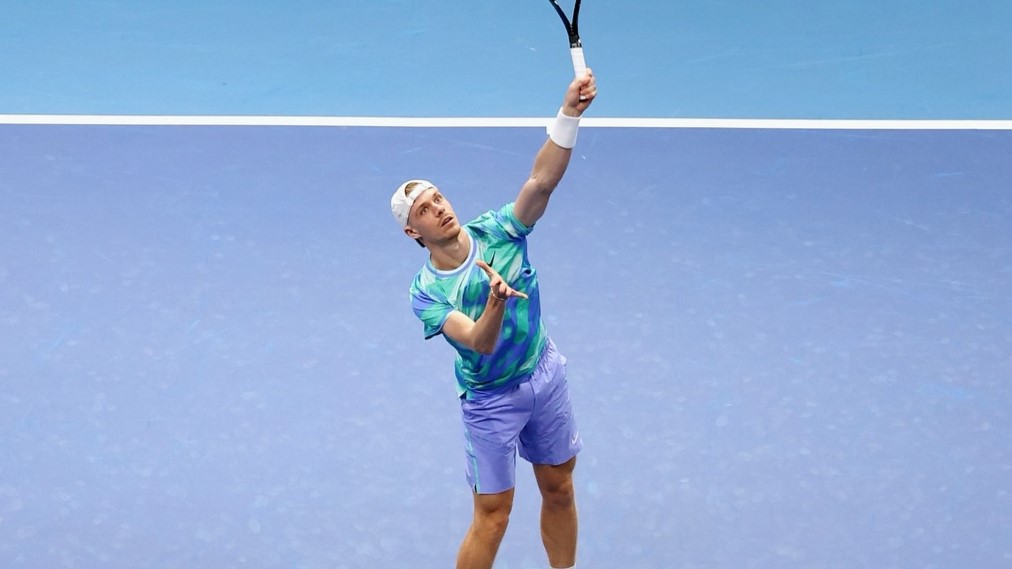 Denis Shapovalov hits an overhead in Belgrade. He beat Christopher O'Connell on Thursday.