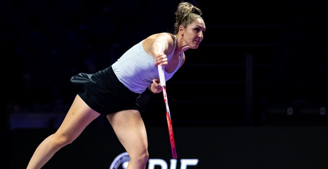 Gabriela Dabrowski hits a serve at the 2024 WTA Finals