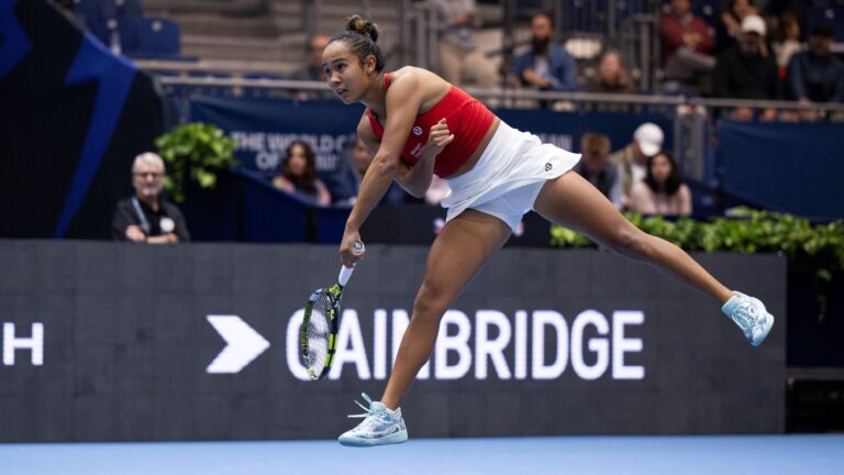 Leylah Annie Fernandez follows through on a serve. She will play for Canada at the Billie Jean King Cup Finals, which will be stream on CBC Sports and TVA Sports.