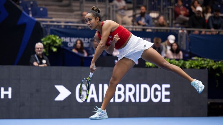 Leylah Annie Fernandez follows through on a serve. She will play for Canada at the Billie Jean King Cup Finals, which will be stream on CBC Sports and TVA Sports.