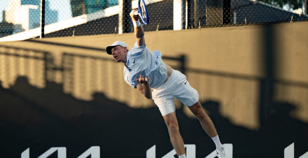 Denis Shapovalov serves at the Australian Open. He and Gabriel Diallo were both eliminated on Thursday.