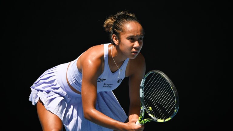 Leylah Annie Fernandez prepares to return a serve at the Australian Open. She is one of five Canadians competing in the main draw in 2025.