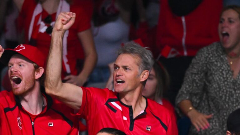 Guillaume Marx pumps his fist on the Team Canada bench at the Davis Cup. He is answering questions for the February mailbag.