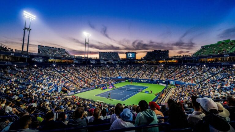 Sobeys Stadium at night, the site of the National Bank Open. The Road to the NBO will grant one wild card to the 2025 tournament.