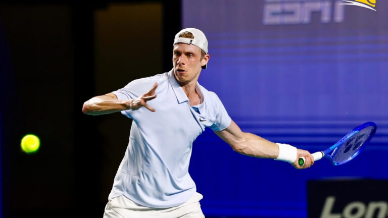 Denis Shapovalov winds up to hit a forehand in Acapulco. He lost to Alejandro Davidovich Fokina on Friday.