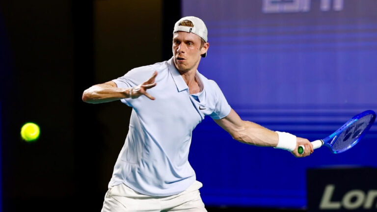 Denis Shapovalov winds up to hit a forehand in Acapulco. He lost to Alejandro Davidovich Fokina on Friday.