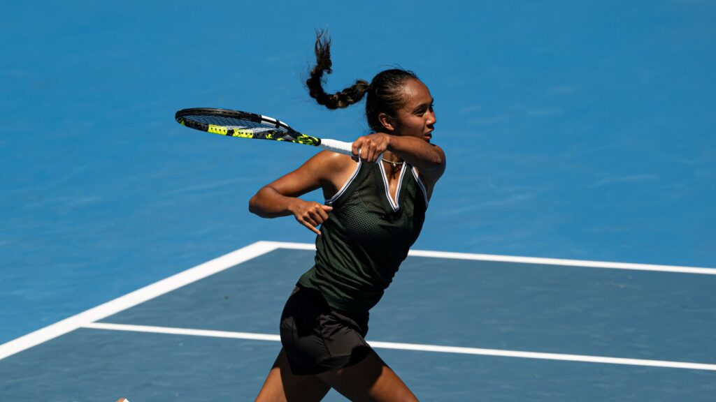 Leylah Fernandez follows through on a forehand. She is one of at least four Canadians competing at the Miami Open.