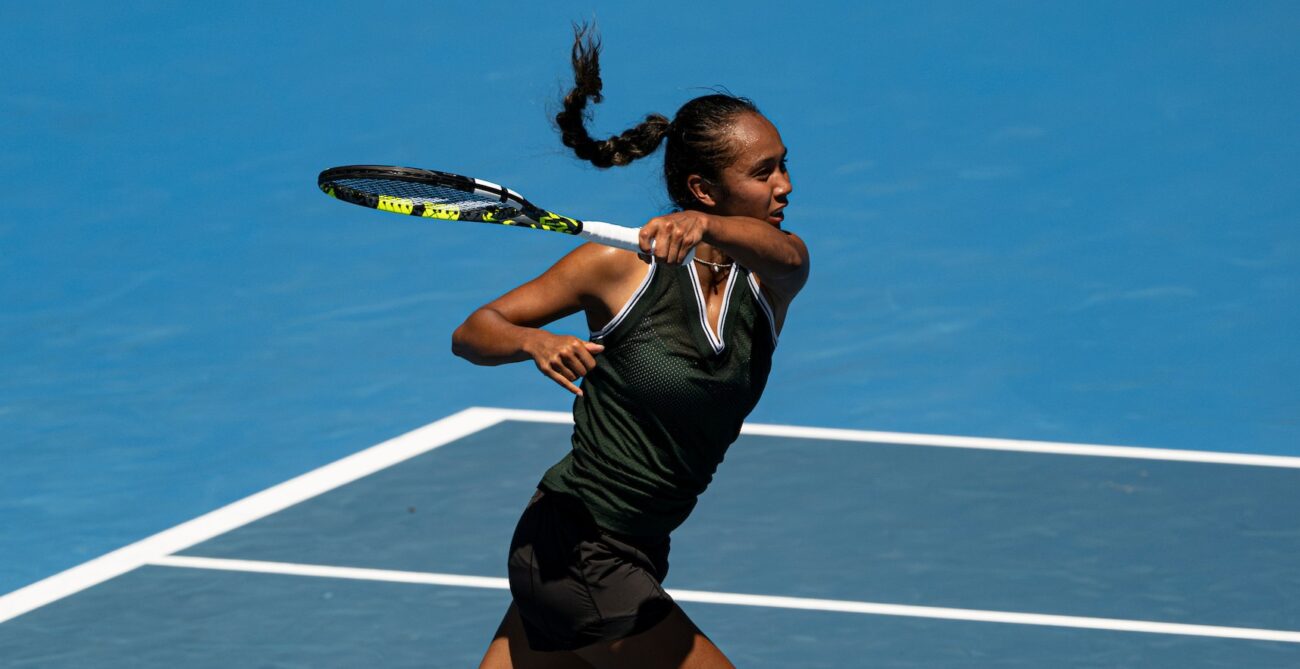 Leylah Fernandez follows through on a forehand. She is one of at least four Canadians competing at the Miami Open.